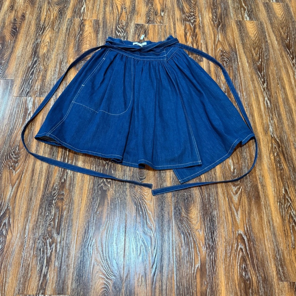 Marc Jacobs Womens Blue Denim Wrap Midi Skirt Contrast Stitch Tie Waist Size 4 S
